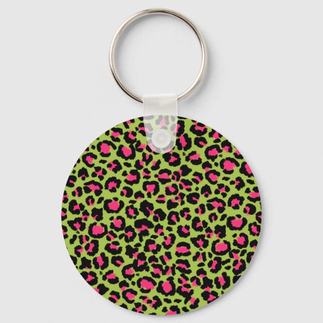 Llavero Leopard Pattern in Raspberry on Lime Green (Anverso)
