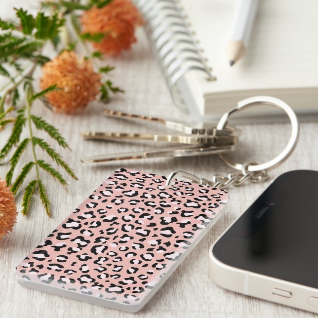 Llavero Leopard Print, Leopard Spots, Pink Leopard (Frente Derecha)