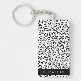 Llavero Leopard Print, Spots, Black And White, Tu Nombre