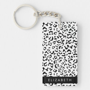 Llavero Leopard Print, Spots, Black And White, Tu Nombre