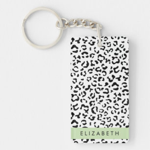 Llavero Leopard Print, Spots, Black And White, Tu Nombre
