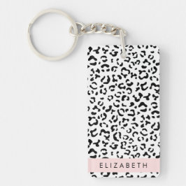 Llavero Leopard Print, Spots, Black And White, Tu Nombre
