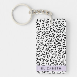 Llavero Leopard Print, Spots, Black And White, Tu Nombre