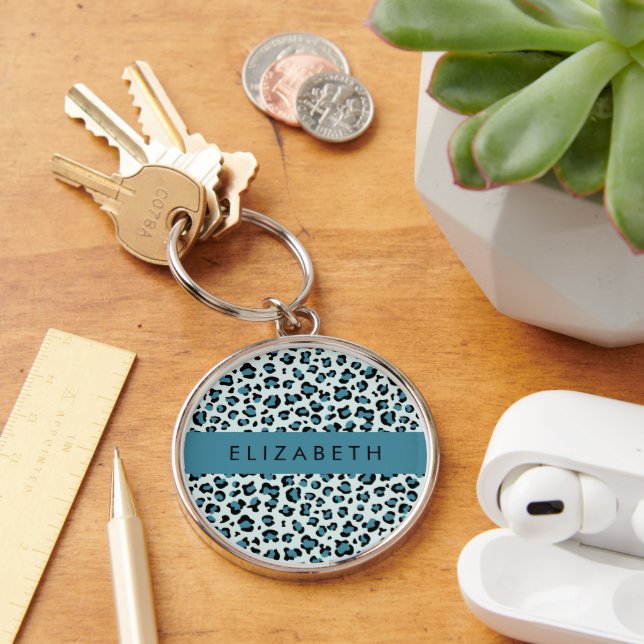 Llavero Leopard Print, Spots, Blue Leopard, tu nombre (Escritorio )