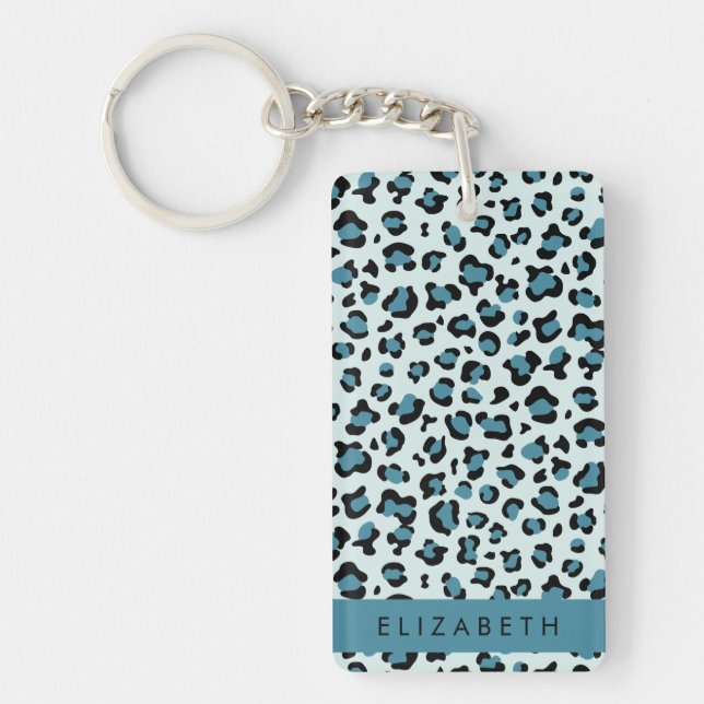 Llavero Leopard Print, Spots, Blue Leopard, tu nombre (Frente)