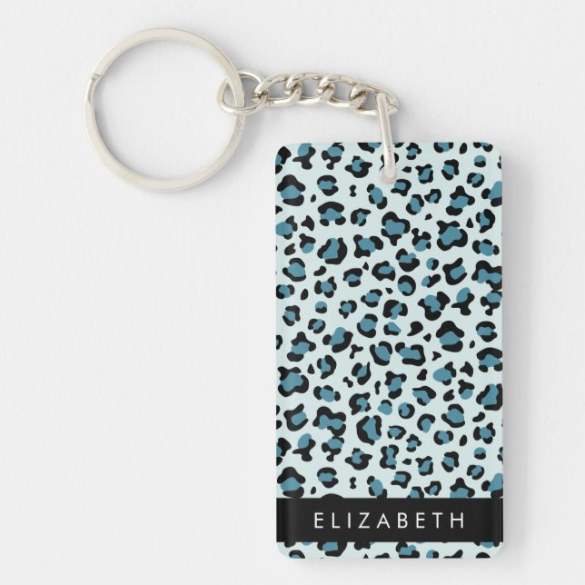 Llavero Leopard Print, Spots, Blue Leopard, tu nombre (Frente)