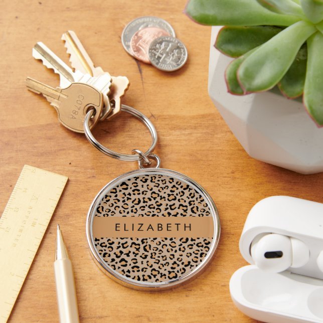 Llavero Leopard Print, Spots, Brown Leopard, Tu Nombre (Escritorio )