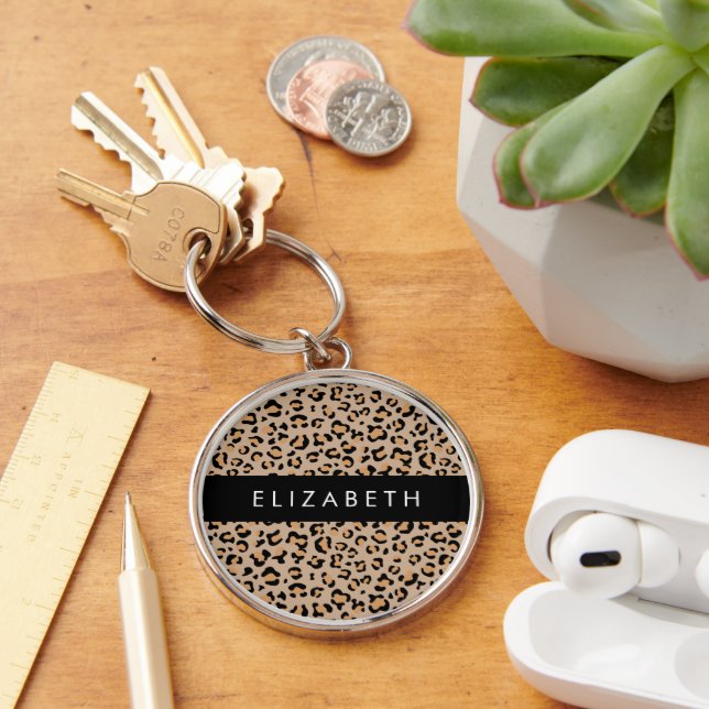 Llavero Leopard Print, Spots, Brown Leopard, Tu Nombre (Escritorio )