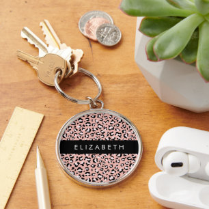 Llavero Leopard Print, Spots, Pink Leopard, Tu Nombre