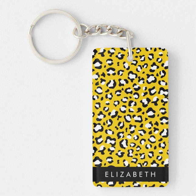 Llavero Leopard Print, Spots, Yellow Leopard, tu nombre (Frente)