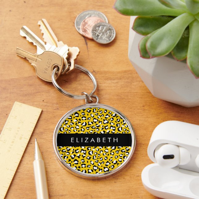 Llavero Leopard Print, Spots, Yellow Leopard, tu nombre (Escritorio )