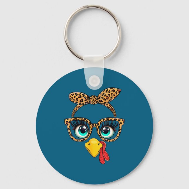 Llavero Leopard Print Thanksgiving Funny Turkey Face Gles  (Anverso)