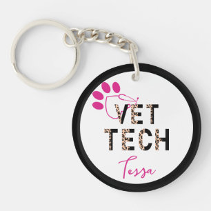 Llavero Leopard Print Vet Tech Stethoscope Keychain