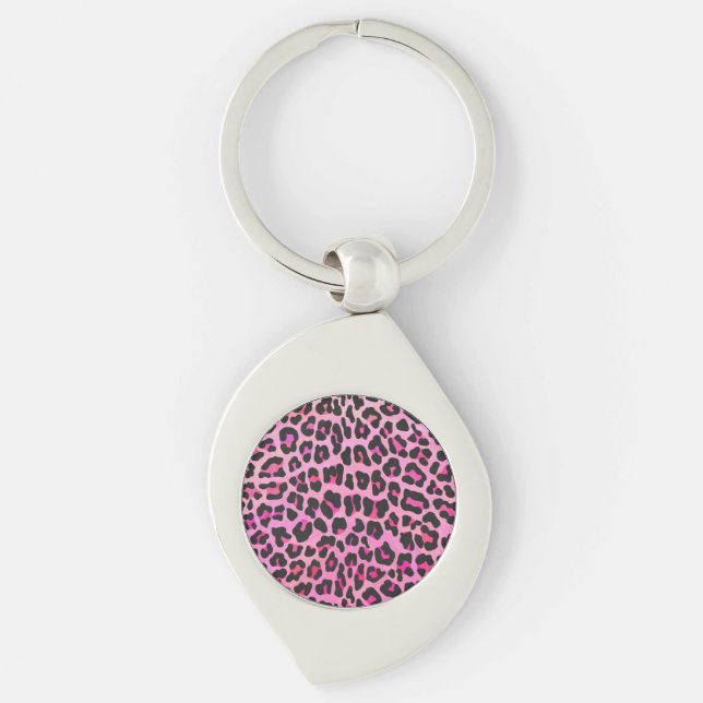 Llavero Leopardo de impresión negro y rosa caliente (Anverso)