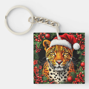Llavero Leopardo Festivo con Gorro de Santa