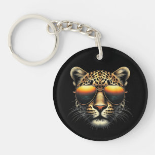 Llavero Leopardo Genial Que Lleva Gafas de Sol Leopardo El