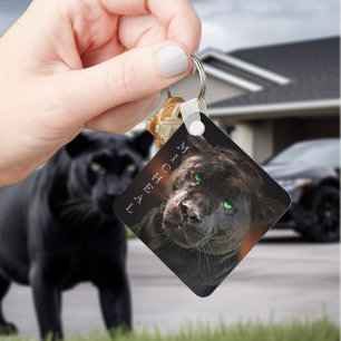 Llavero Leopardo Negro Gato Grande Nombre Personalizado 