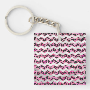 Llavero Leopardo Negro y Chevron Hot Pink Print