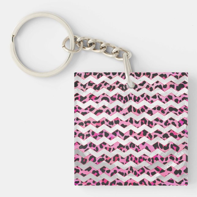 Llavero Leopardo Negro y Chevron Hot Pink Print (Frente)
