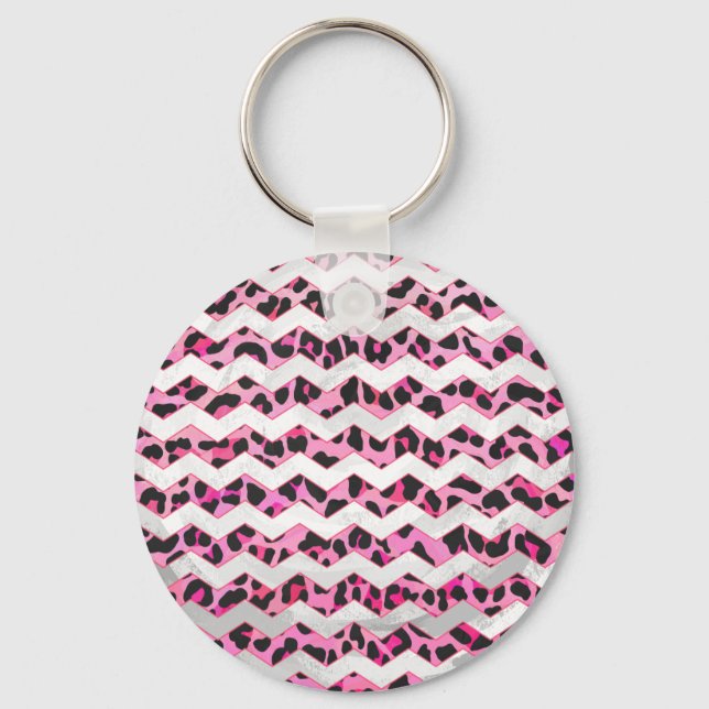 Llavero Leopardo Negro y Chevron Hot Pink Print (Anverso)