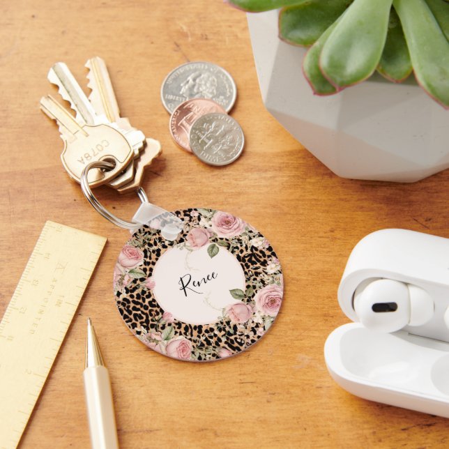 Llavero Leopardo patter con rosas livianos (Escritorio )