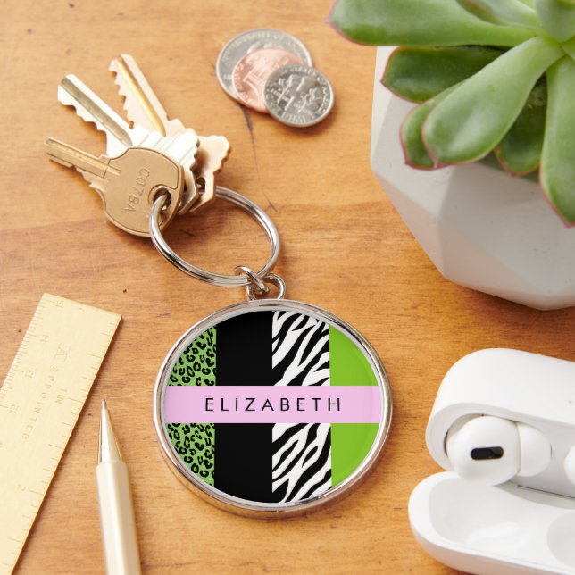 Llavero Leopardo Print, Zebra Print, Green, Your Name (Escritorio )
