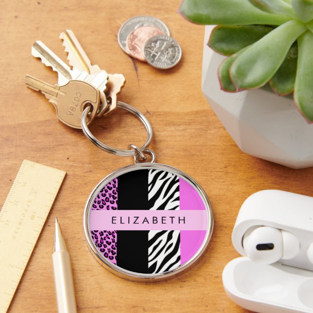 Llavero Leopardo Print, Zebra Print, Pink, Your Name (Escritorio )
