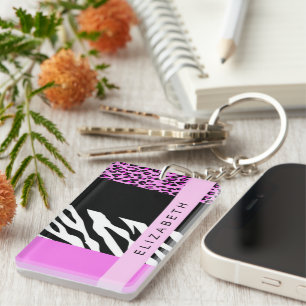 Llavero Leopardo Print, Zebra Print, Pink, Your Name