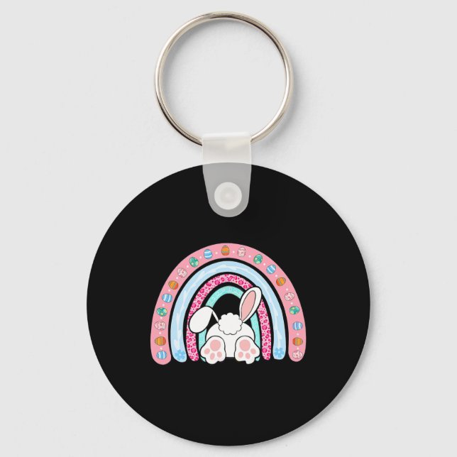 Llavero Leopardo Rainbow Easter Bunny Rabbit Happy Easter  (Anverso)