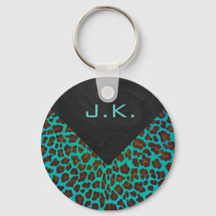 Llavero Leopardo Verde azulado y marrón monograma