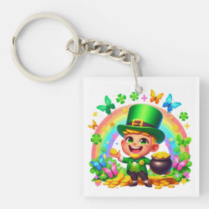 Llavero Leprechaun arcoiris con oro