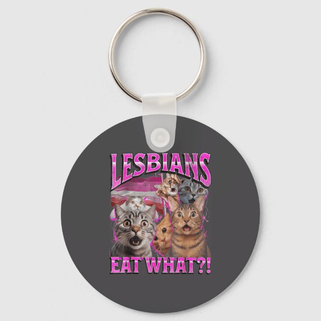 Llavero Lesbians Eat What_! Funny Cat Gay Pride Lgbtq Pun  (Anverso)
