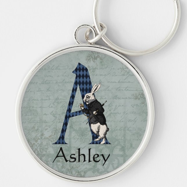 Llavero Letra A de conejo blanco de maravilla (Frente)