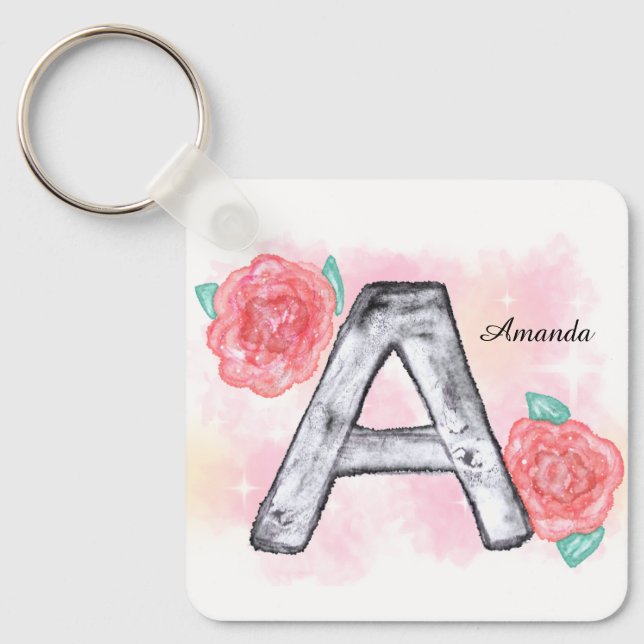 Llavero Letra acuarela floral a (Anverso)