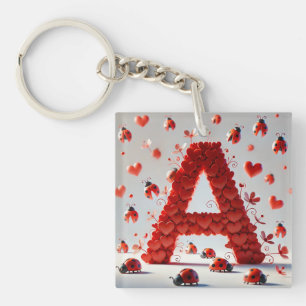 Llavero Letra alfabeta creativa A con formas cardíacas