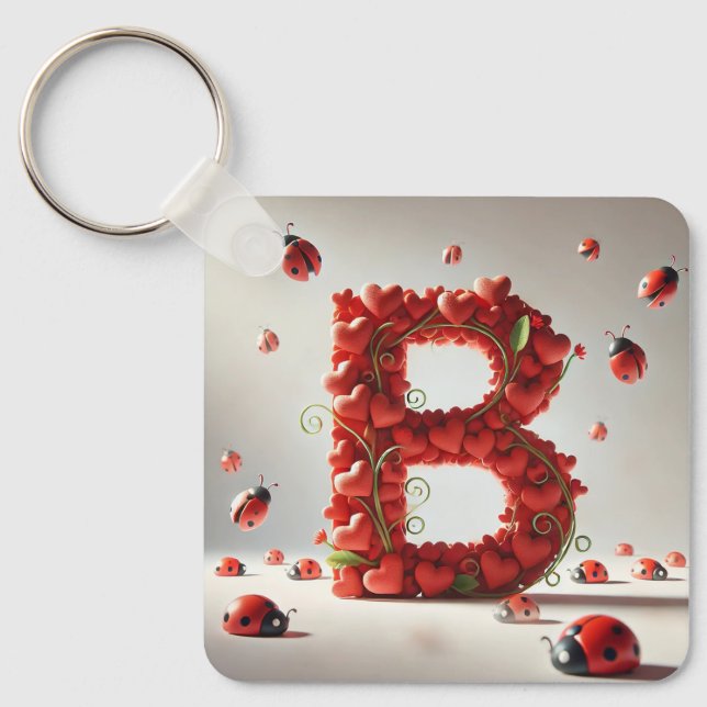 Llavero Letra alfabética creativa B con formas cardiacas (Anverso)