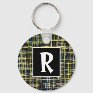 Llavero Letra amarilla y azul cuadrícula abstracta