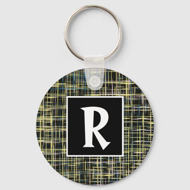 Llavero Letra amarilla y azul cuadrícula abstracta (Anverso)