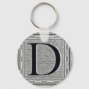 Llavero Letra artística "D" Woodcut Woodblock Inicial