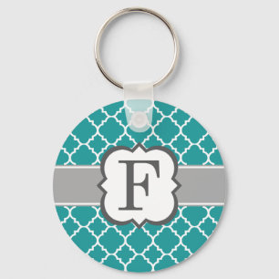 Llavero Letra azul verde azulada F Quatrefoil del