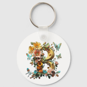 Llavero Letra B con mariposas y flores Keychain