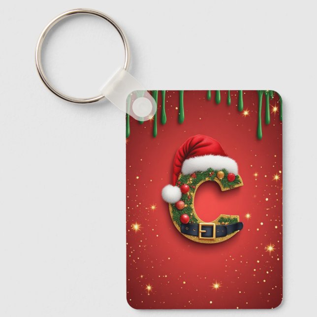 Llavero Letra C con decoración de corona de Navidad 🎁 (Anverso)