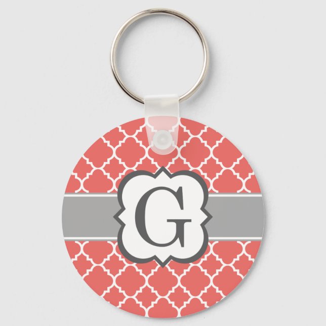 Llavero Letra coral blanca monograma G quatrefoil (Anverso)