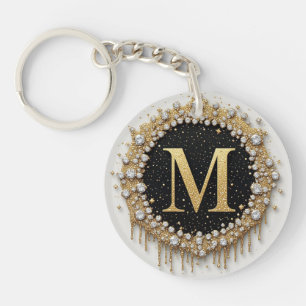 Llavero Letra Diamante M Decoración Dorada