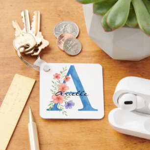 Llavero Letra floral acuarela personalizada monograma