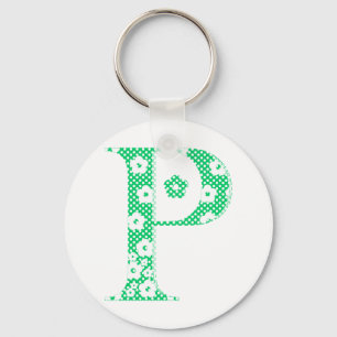 Llavero Letra floral con estampado P (verde y puntos)