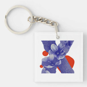 Llavero Letra floral X – Diseño botánico geométrico audaz