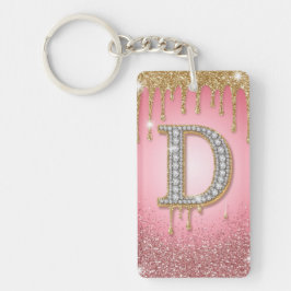 Llavero Letra Inicial Diamante D Dorado Rosa Regalo Para M