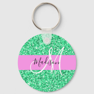 Llavero Letra Inicial Monograma con Brillo Rosa y Verde Gl