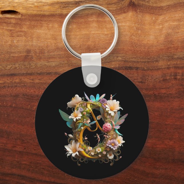 Llavero Letra J con mariposas y flores Keychain (Anverso)